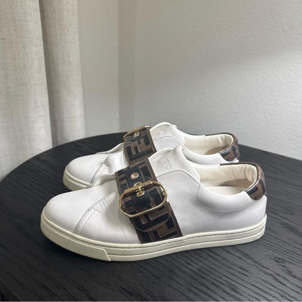 Fendi Pearland Zucca FF Logo Buckle Sneakers White 39